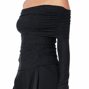 New Anthropologie Endless Rose, Black Off-the-Shoulder Rhinestone Top, Small